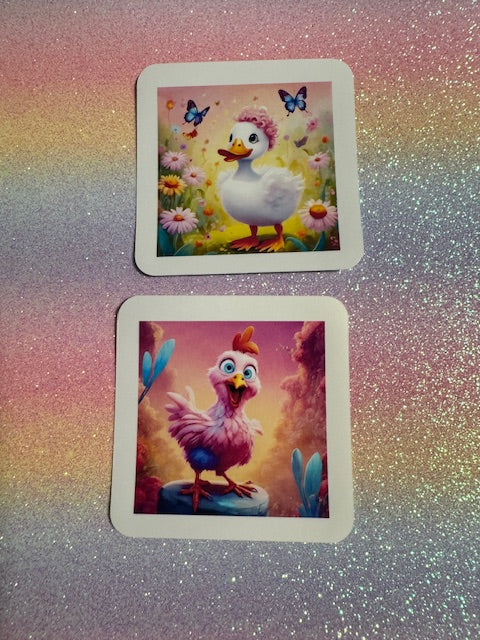 Pink Chicken and Duck Stickers