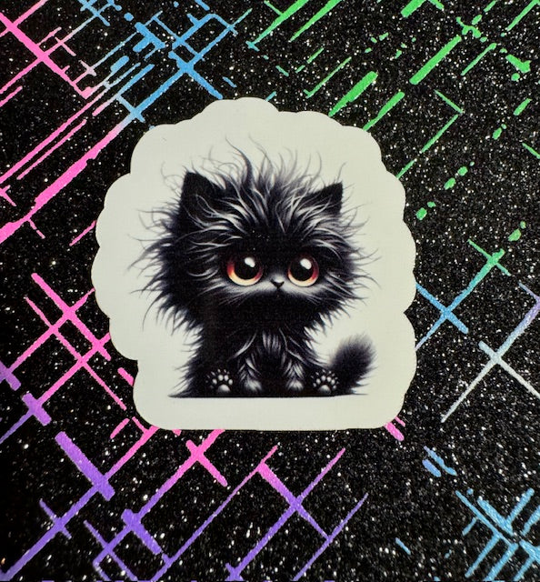 Fuzzy Black Kitten Stickers