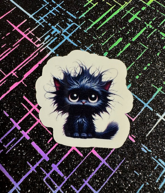 Fuzzy Black Kitten Stickers